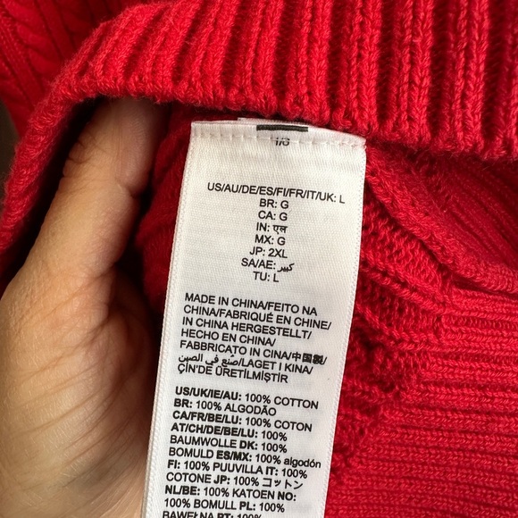 100% Cotton Red Cable Knit Crewneck Sweater - Picture 5 of 10
